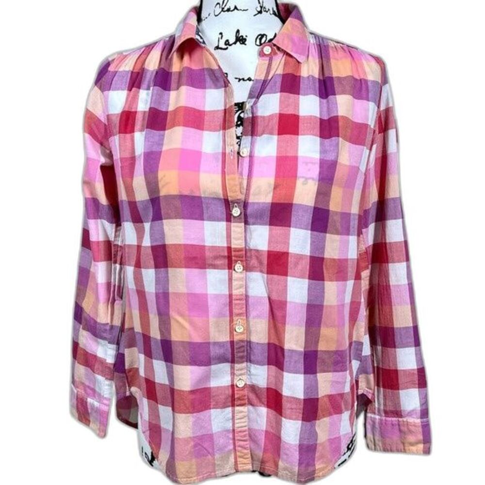Anthropologie Isabella Sinclair pink Hibiscus Tea plaid Shirt Button up size XS